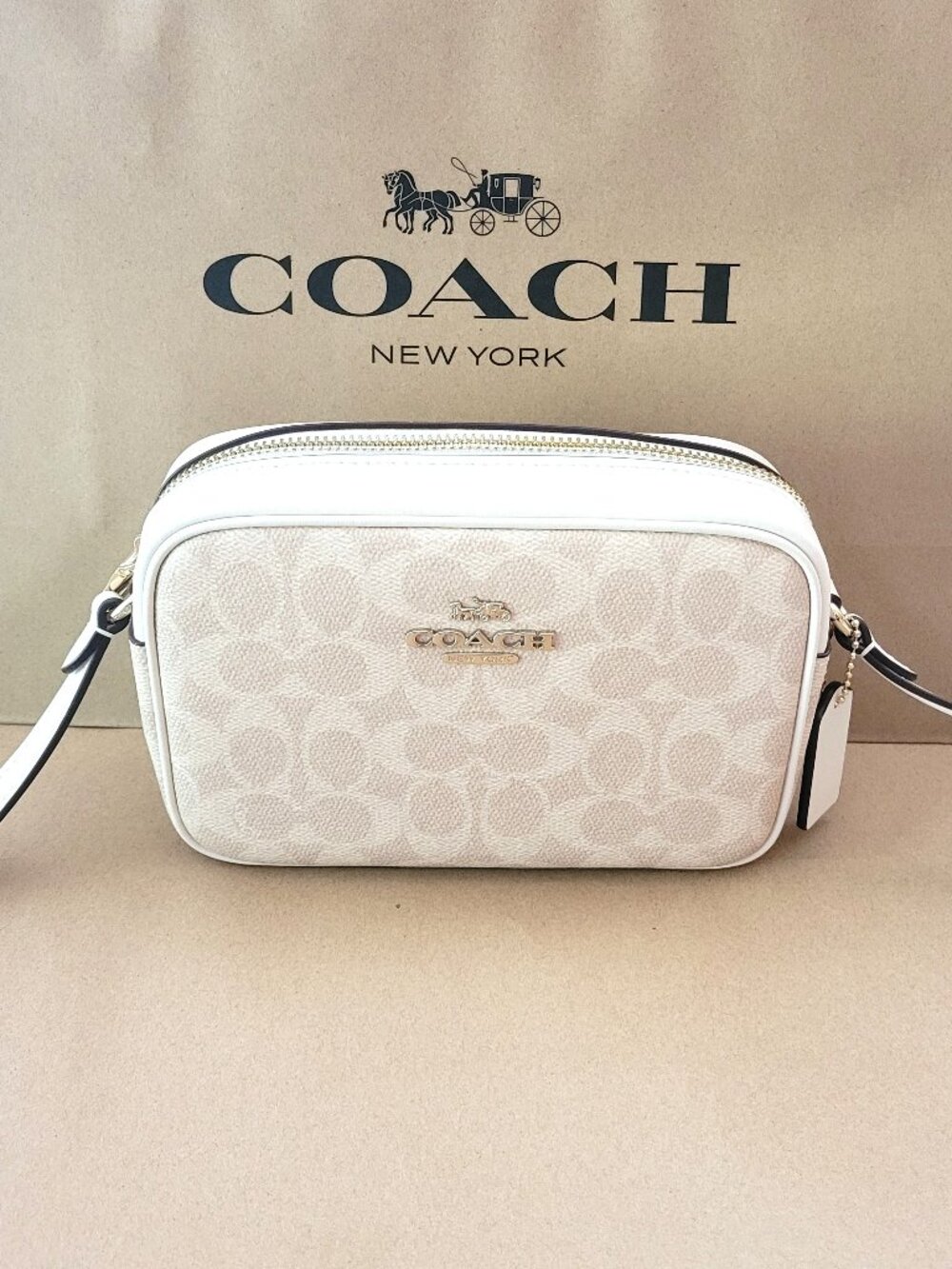 Coach CY752 Mini Jamie Signature Camera Bag Crossbody Handbag Sand Chalk